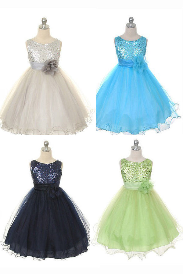 Blue A Line Floor Length Scoop Neck Sleeveless Sequins Flower Girl Dresses,Baby Dress F35 - Simibridaldresses