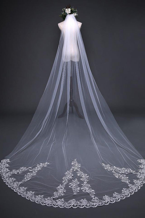 Beautiful Lace Appliques Tulle Long Wedding Veil V36 - Simibridaldresses