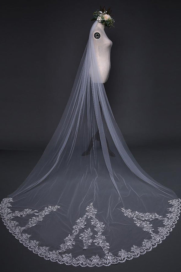 Beautiful Lace Appliques Tulle Long Wedding Veil V36 - Simibridaldresses