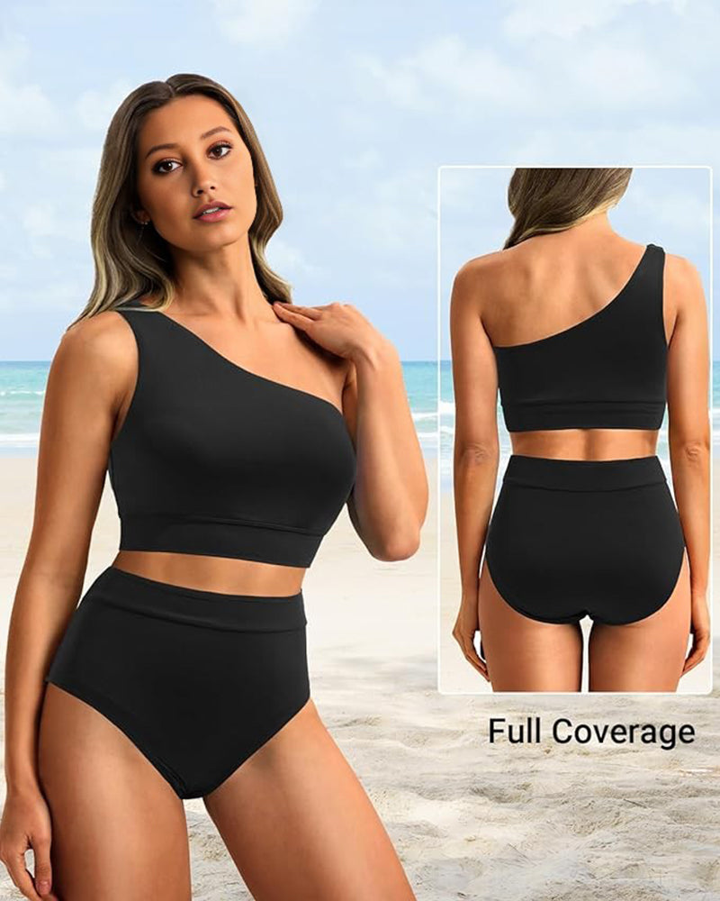 simiswim - High-Waist One-Shoulder Tummy Control Bikini Set