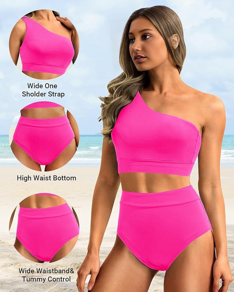 simiswim - High-Waist One-Shoulder Tummy Control Bikini Set