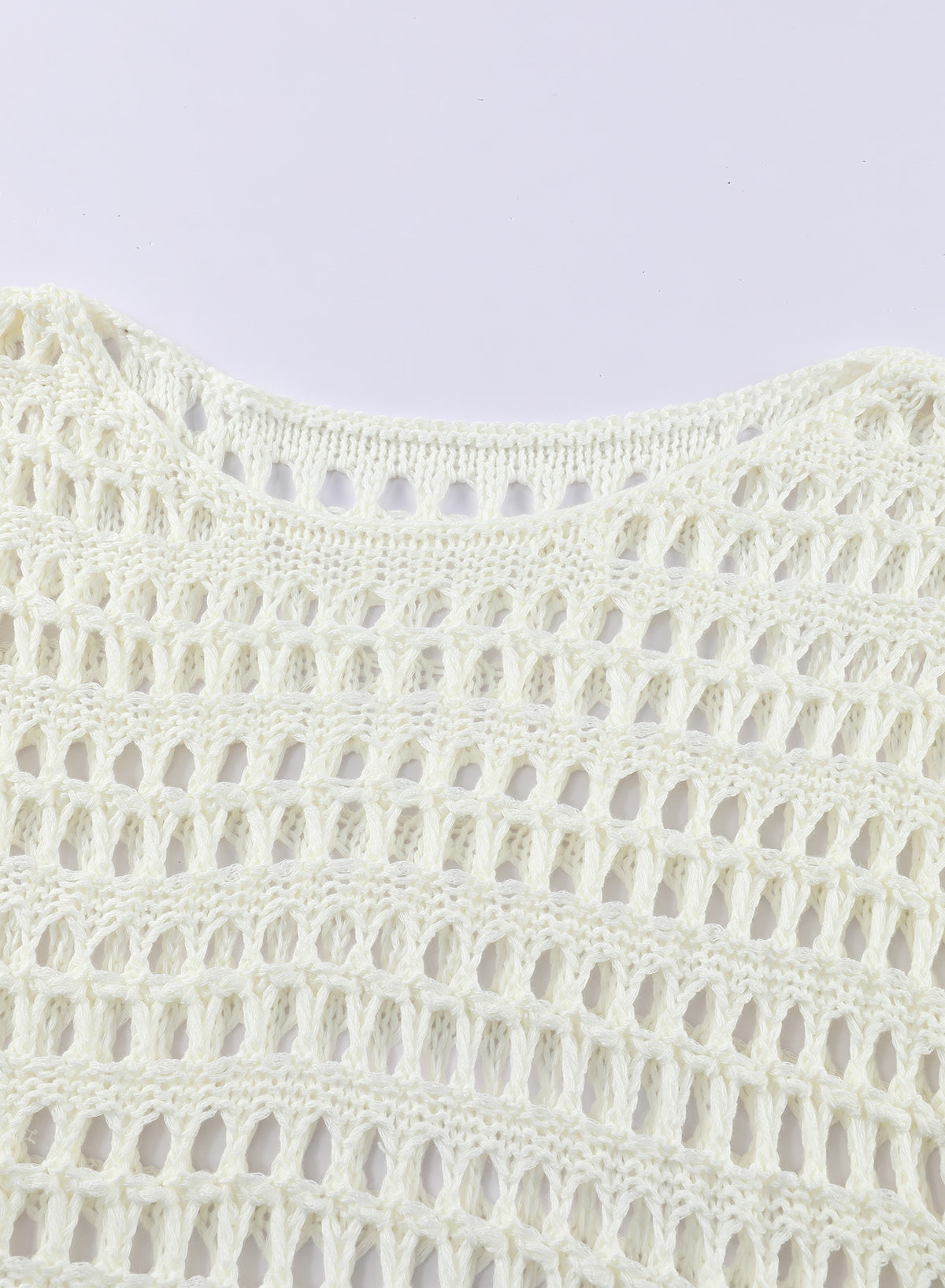 simiswim - White Mesh Knitted Long Sleeve Hollow Sun-proof Round Neck Cover Up