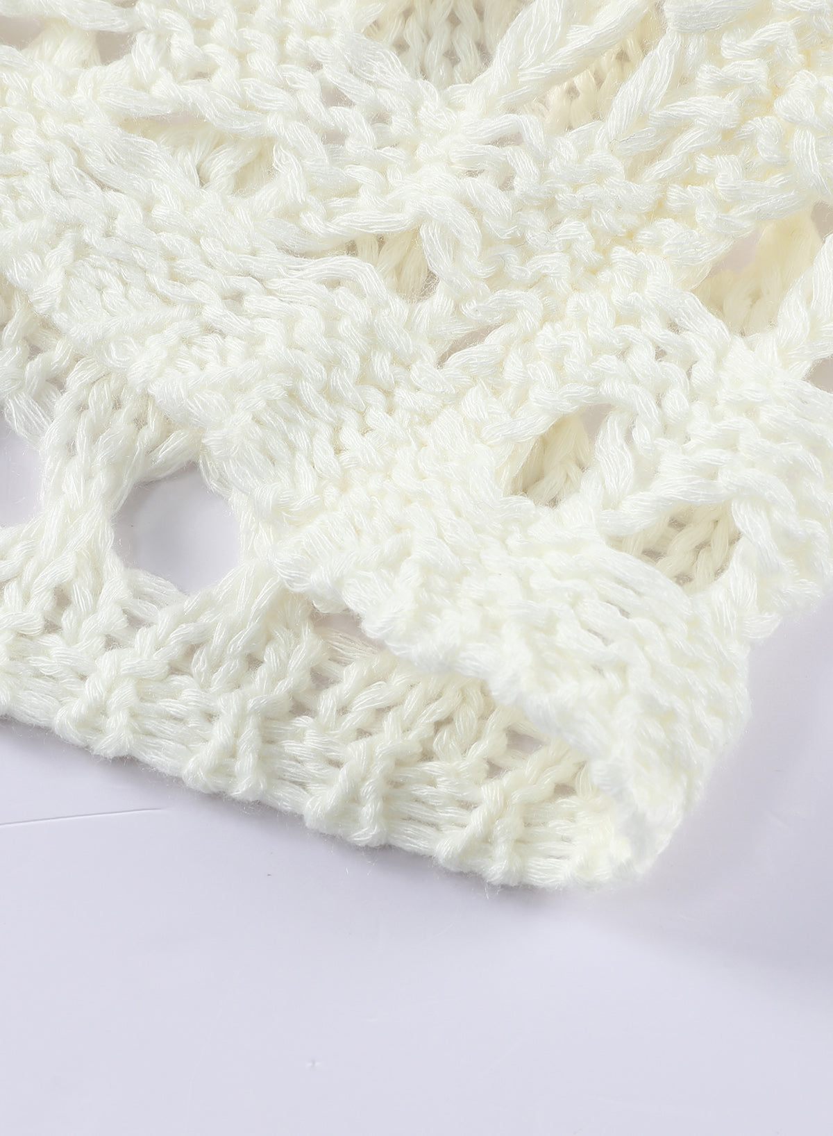 simiswim - White Mesh Knitted Long Sleeve Hollow Sun-proof Round Neck Cover Up