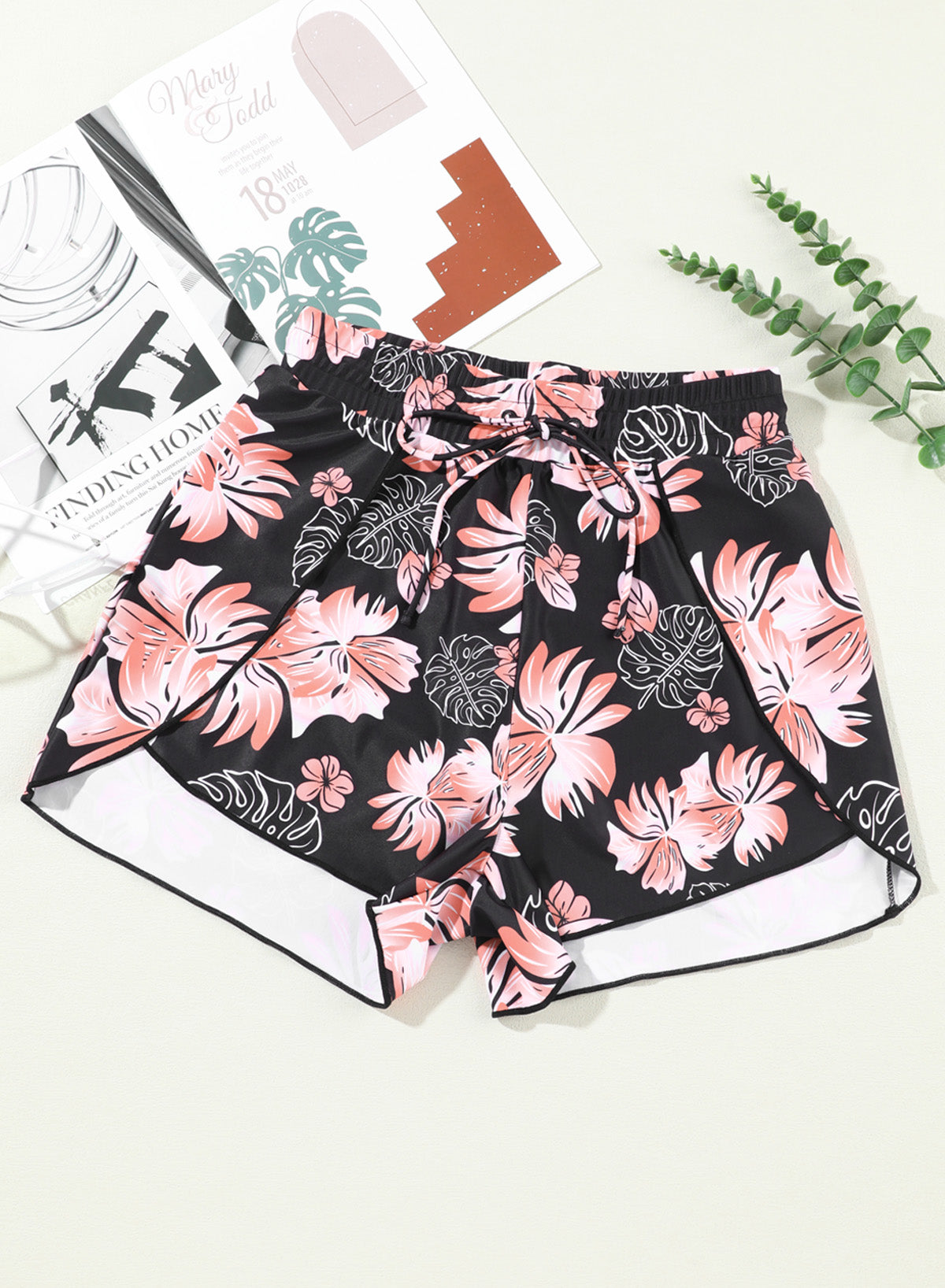 simiswim - Floral Print Simple High Waist Swim Short