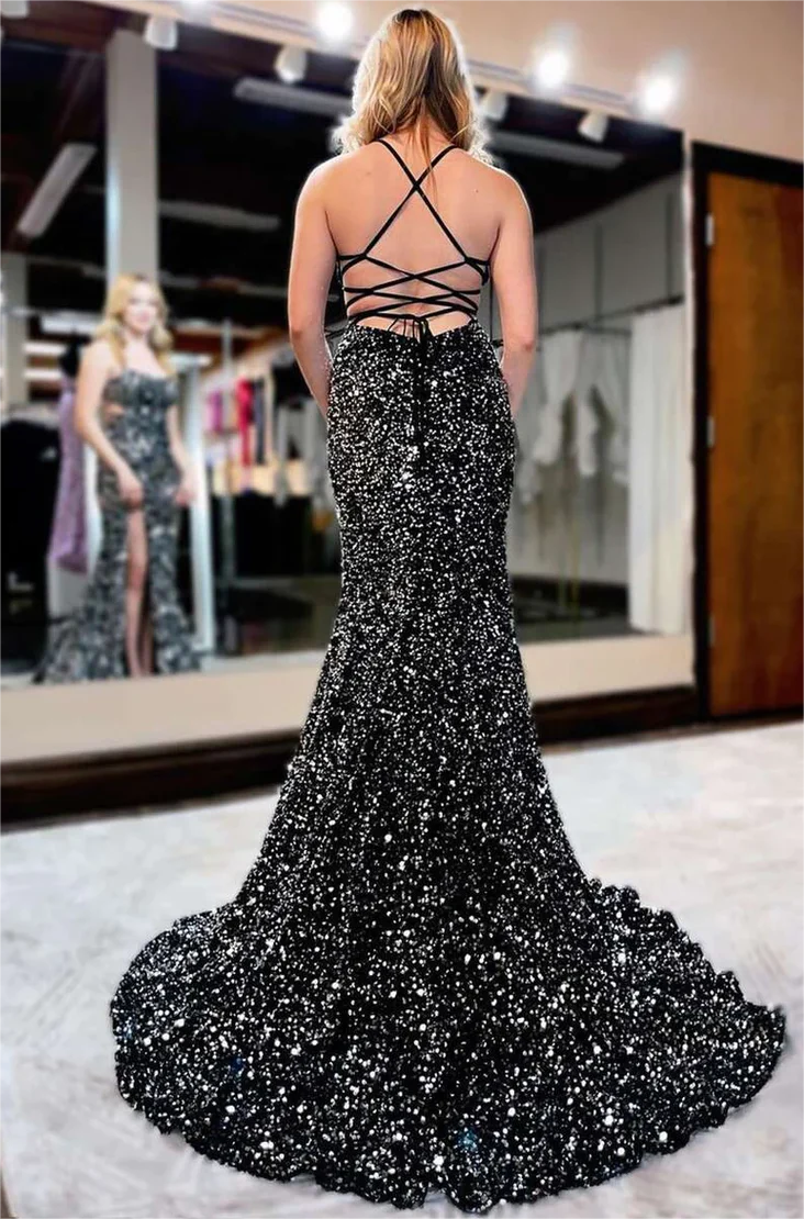 Mermaid Sequins Long Prom Gown with Slit N362