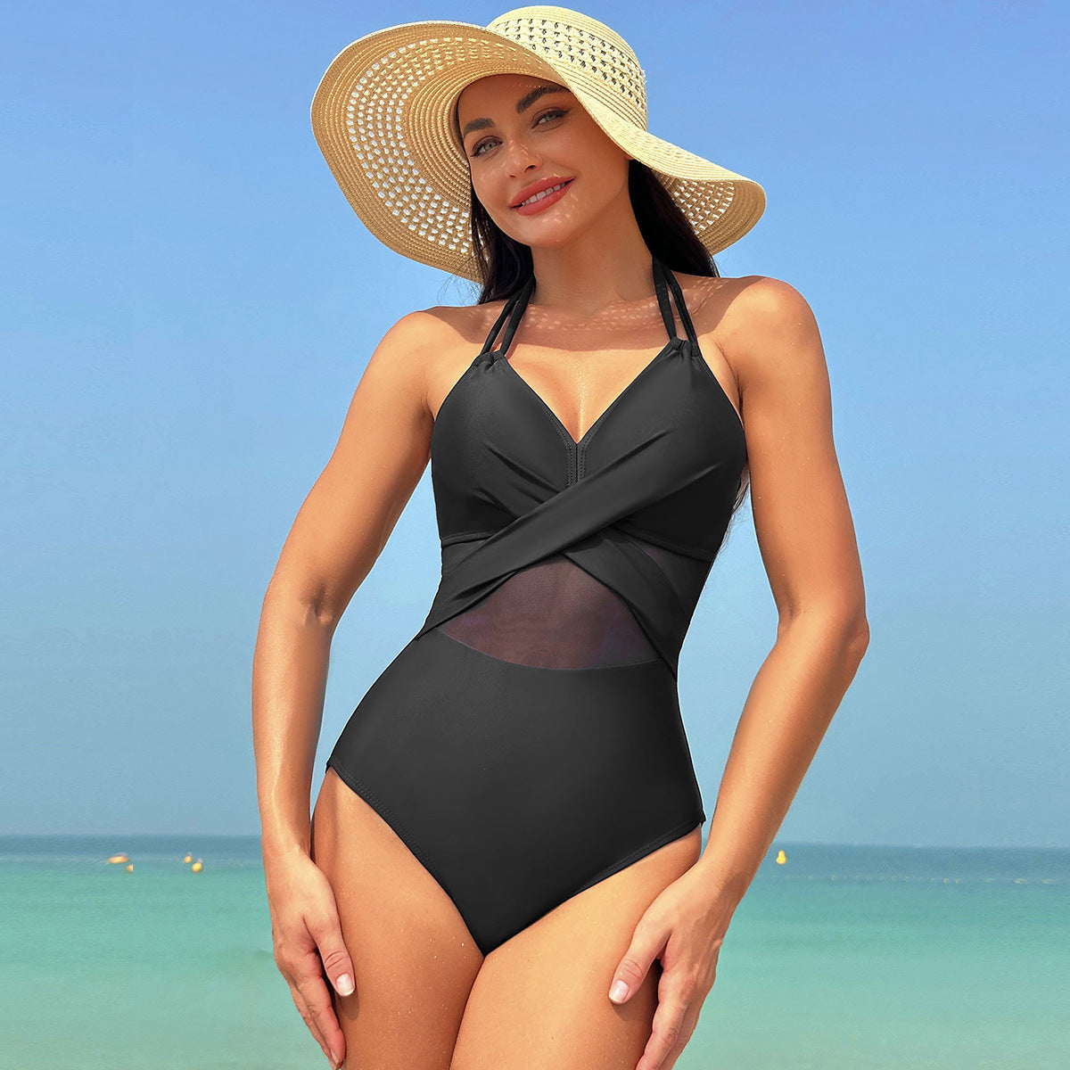 simiswim - Women's One Piece Swimsuits Mesh Tummy Control High Waisted Bathing Suit Wrap Tie Back Cutout Swimsuit