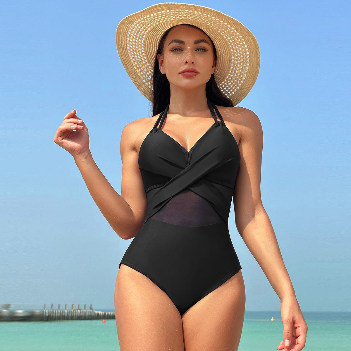 simiswim - Women's One Piece Swimsuits Mesh Tummy Control High Waisted Bathing Suit Wrap Tie Back Cutout Swimsuit