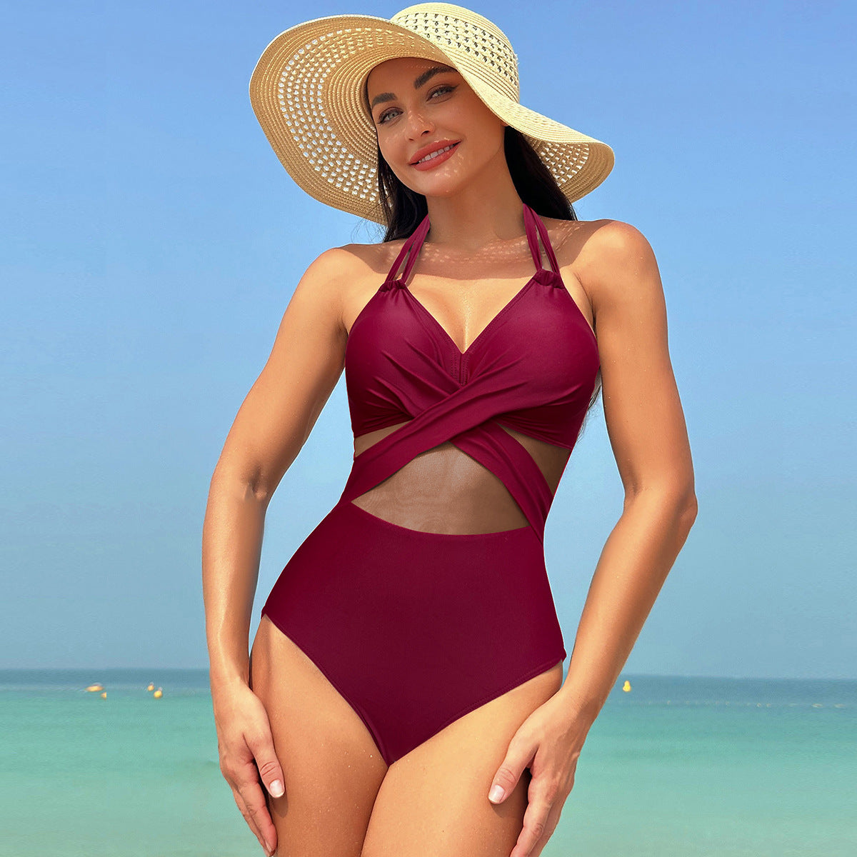 simiswim - Women's One Piece Swimsuits Mesh Tummy Control High Waisted Bathing Suit Wrap Tie Back Cutout Swimsuit
