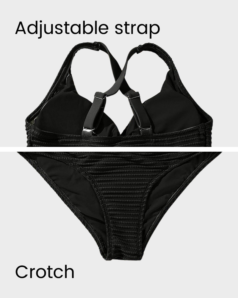 simiswim - Textured Knot-Front High-Waisted Bikini Set