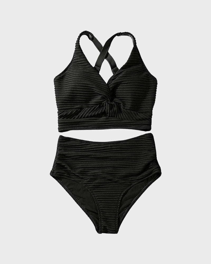 simiswim - Textured Knot-Front High-Waisted Bikini Set