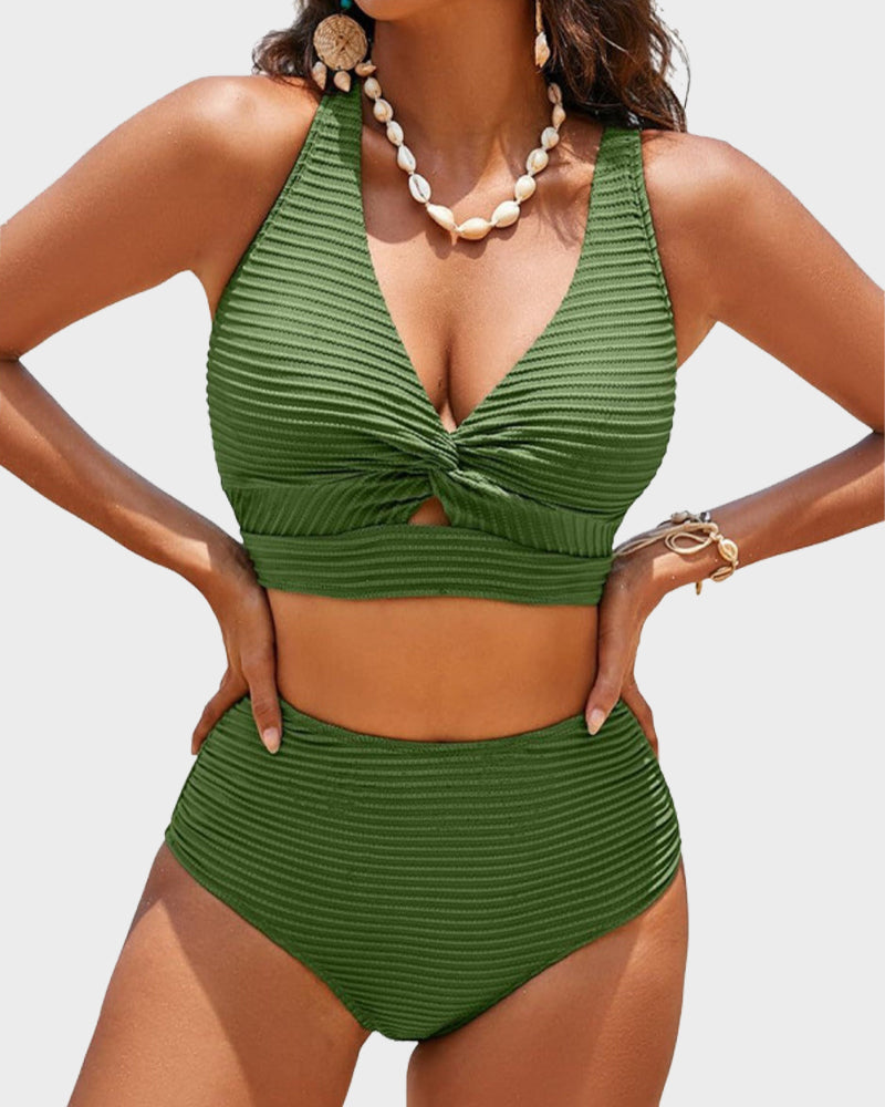simiswim - Textured Knot-Front High-Waisted Bikini Set