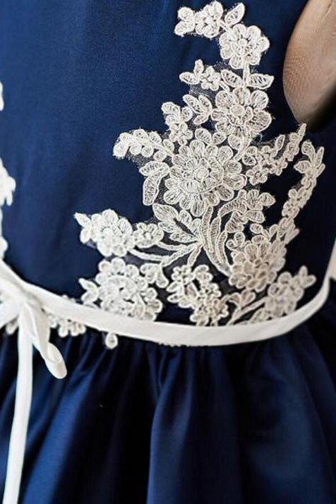 Blue Appliques A-Line Scoop Neck Sleeveless Flower Girl Dresses,Baby Dress F39 - Simibridaldresses