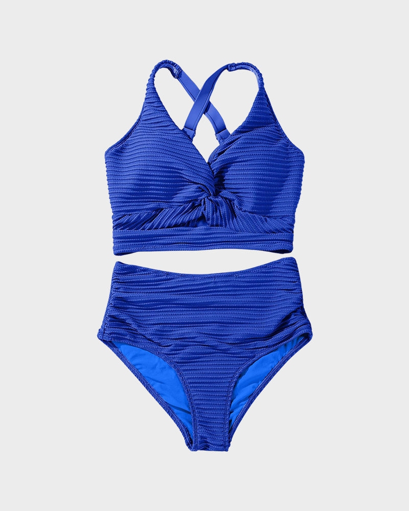 simiswim - Textured Knot-Front High-Waisted Bikini Set