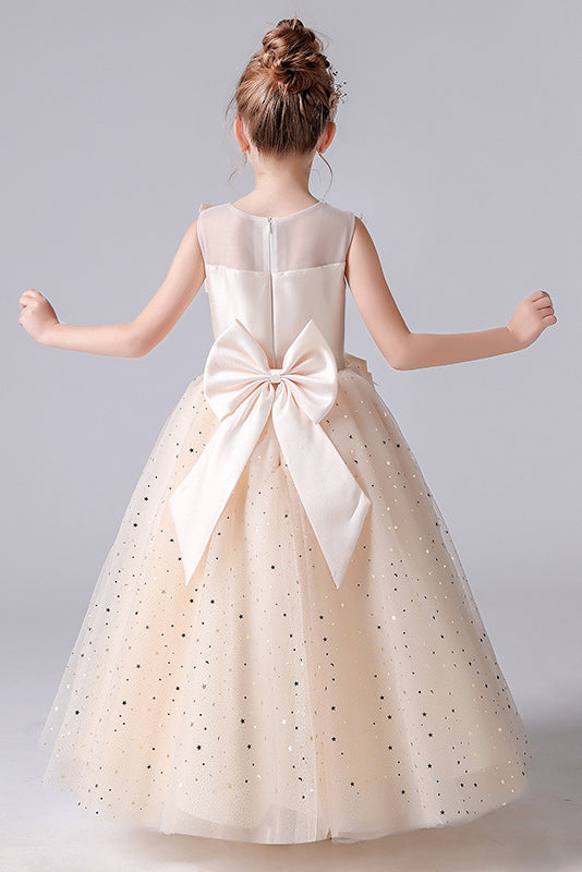 Sleeveless Appliques Pleats Princess Flower Girl Dresses With Bow