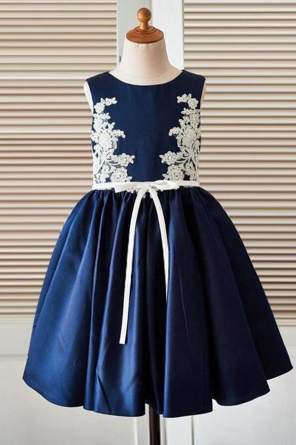 Blue Appliques A-Line Scoop Neck Sleeveless Flower Girl Dresses,Baby Dress F39 - Simibridaldresses