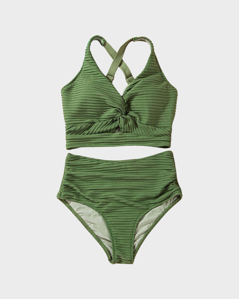 simiswim - Textured Knot-Front High-Waisted Bikini Set