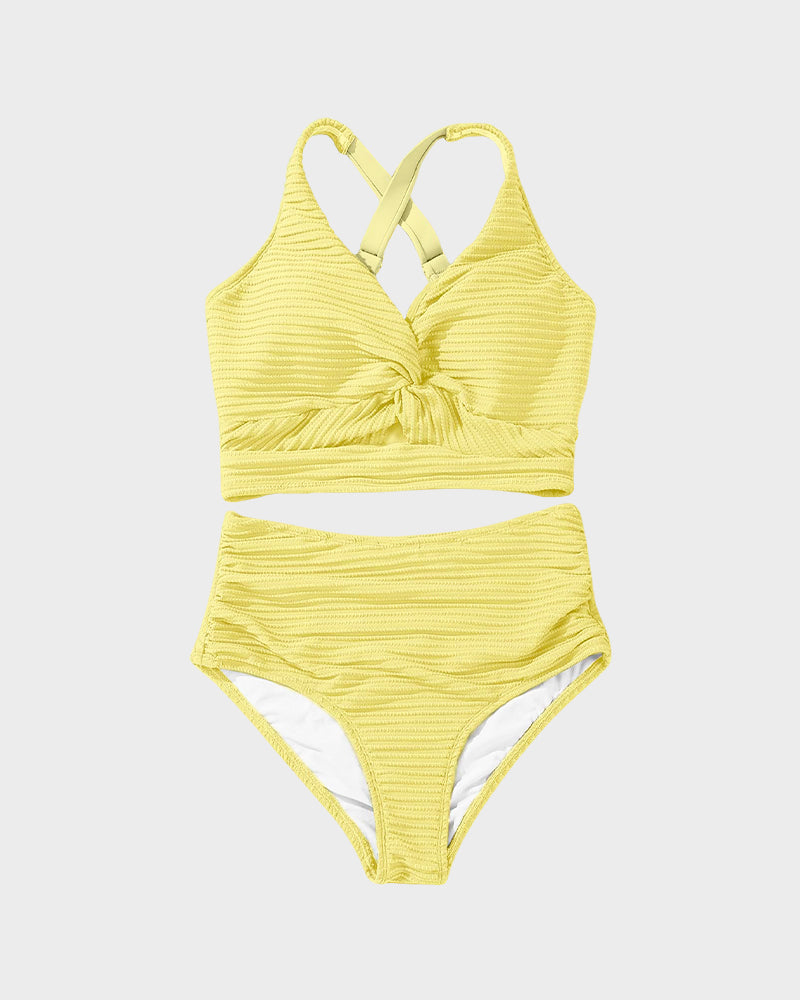 simiswim - Textured Knot-Front High-Waisted Bikini Set