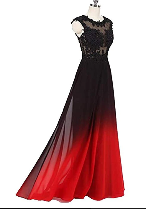 Black and Purple Sleeveless Lace Appliqued Ombre Prom Dress