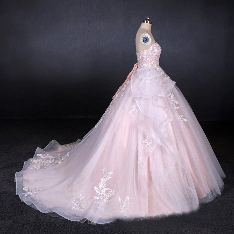 Ball Gown Sweetheart Tulle Wedding Dresses with Lace Appliques Puffy Bridal Dresses N2306