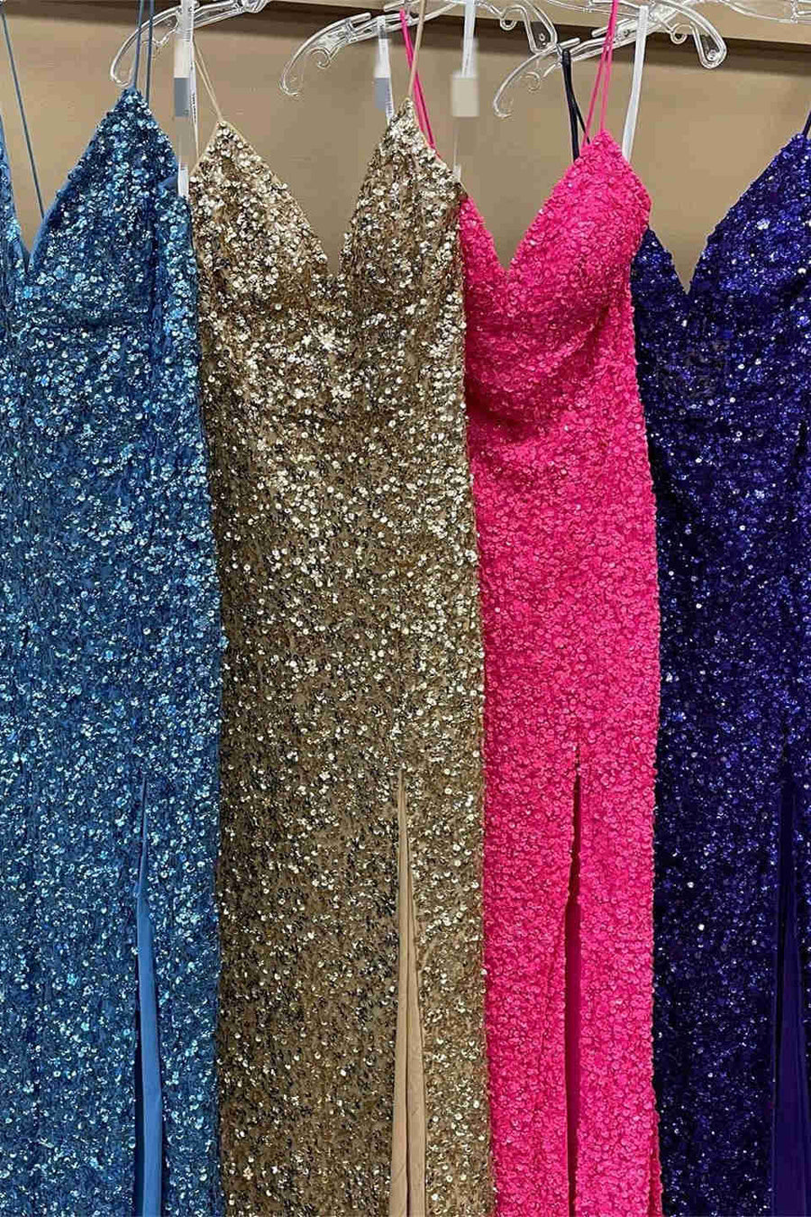 Sexy Mermaid Sequins Spaghetti Straps Long Prom Party Dress With Slit OK1309