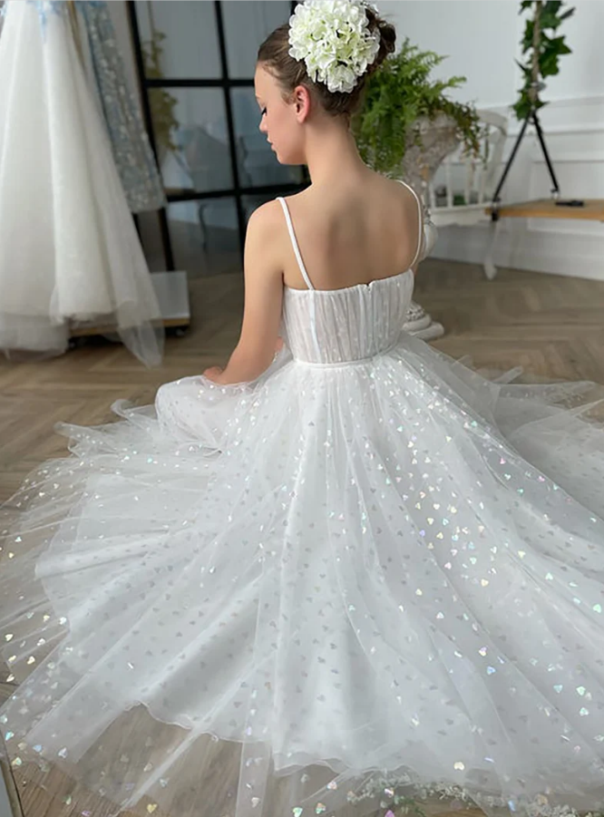 A Line Spaghetti Straps Ankle Length Tulle Homecoming Dresses