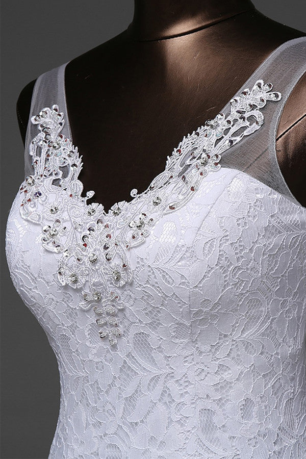 Mermaid V-Neck Beaded Sweep Train Lace Wedding Dresses
