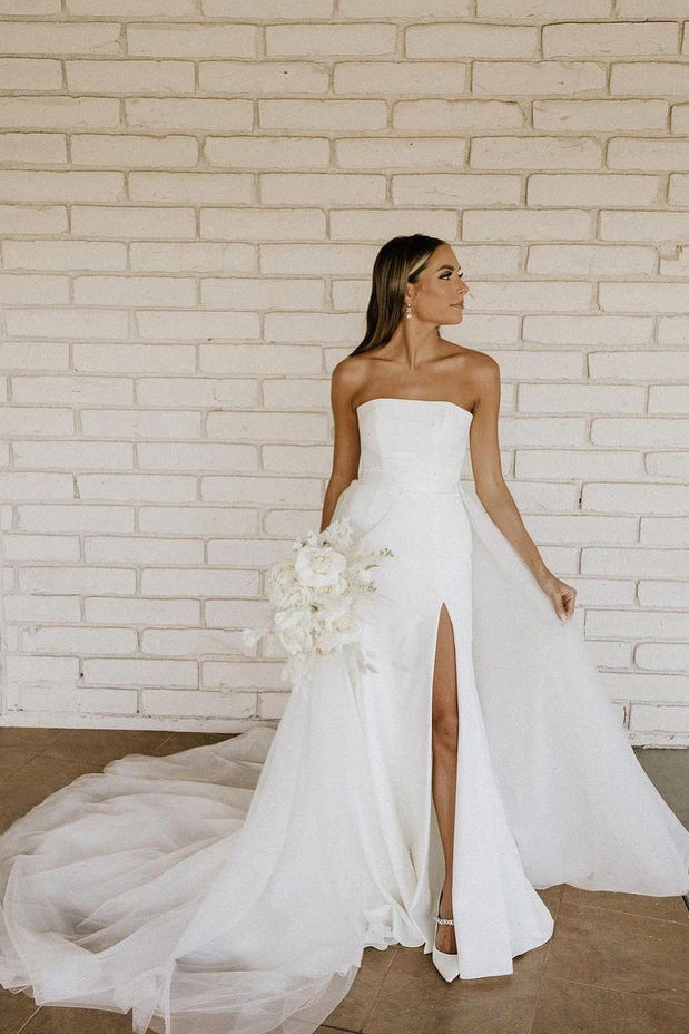 Strapless Satin A-line Wedding Dresses with Beading N048