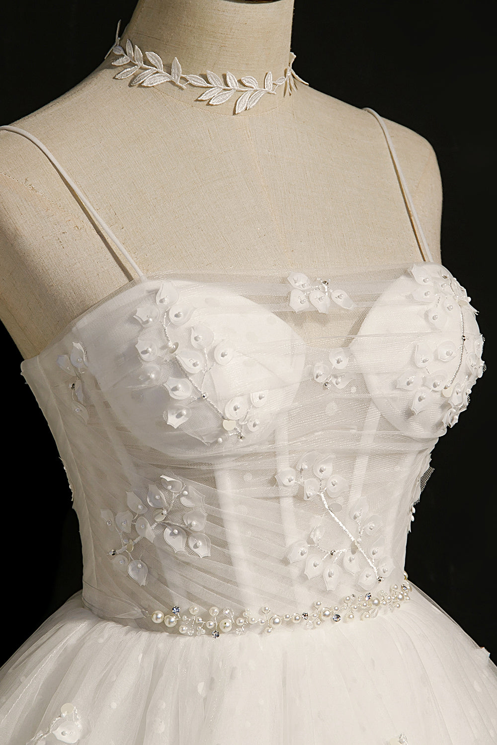 A Line Ivory Spaghetti Straps Beaded Tulle Princess Homecoming Dresses