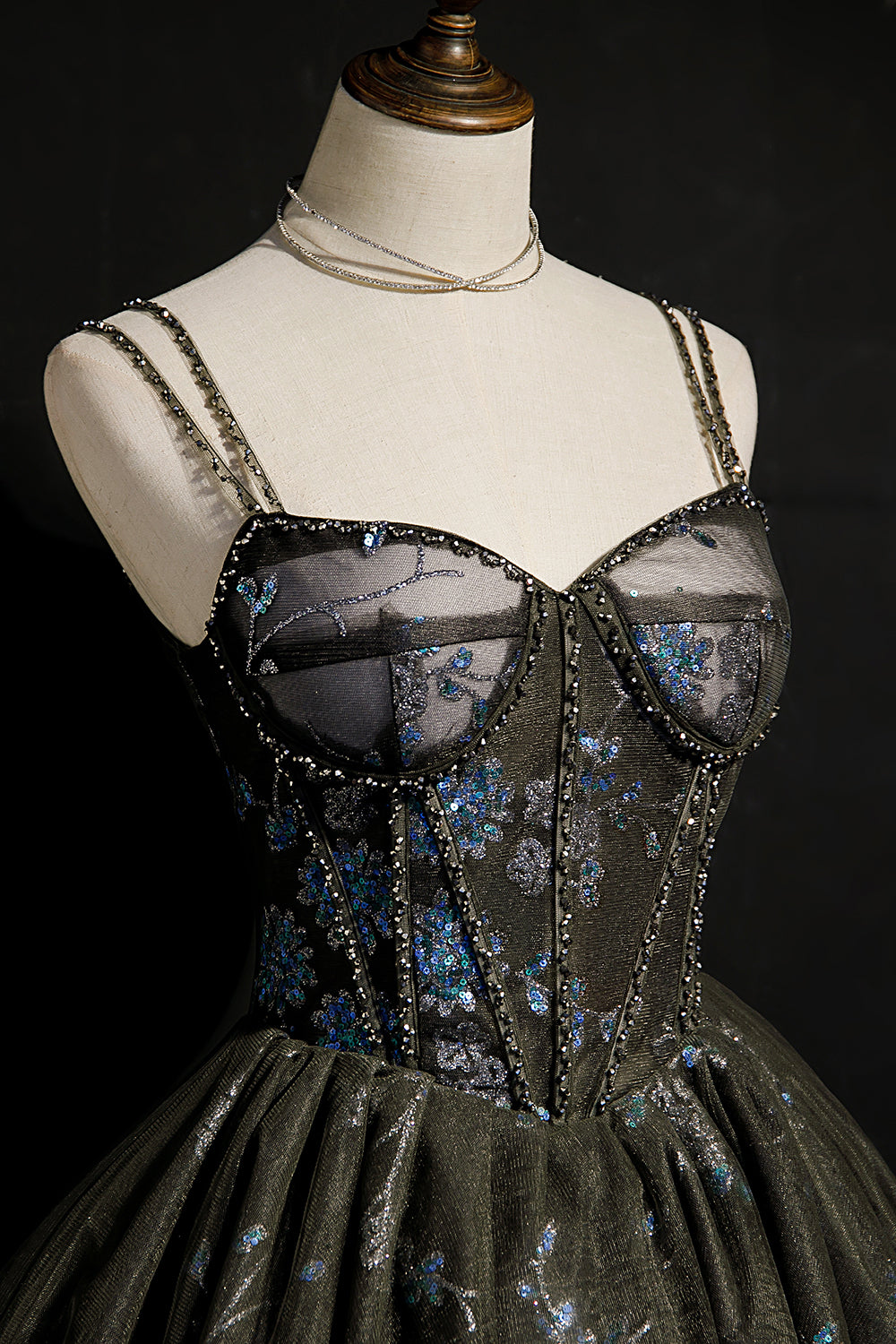 Dark Grey Sequins Lace Up Ball Gown Tulle Homecoming Dress