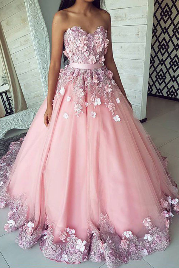 Floral Poofy Formal Dresses Puffy Sweetheart Tulle Prom Dresses