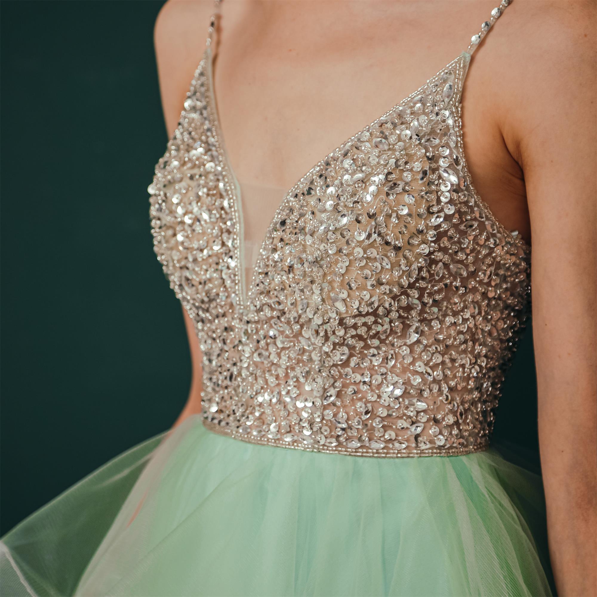 Cute A Line Spaghetti Straps Beading Tulle Knee Length Homecoming Dresses WH341036