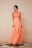 Lace Chiffon Long Zipper Back Prom Dresses With Sleeves Y351035