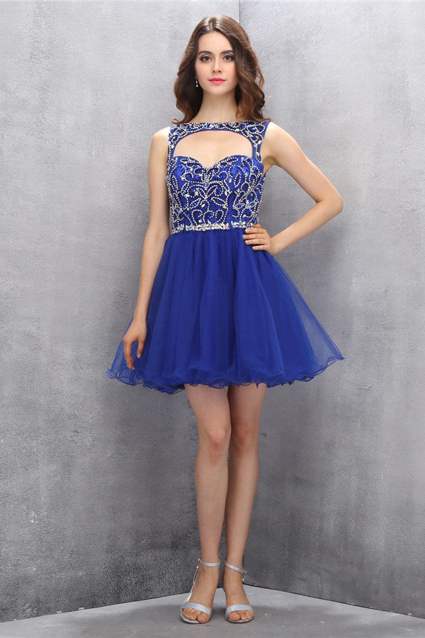 Royal Blue Organza Homecoming Prom Dresses With Beading ED74