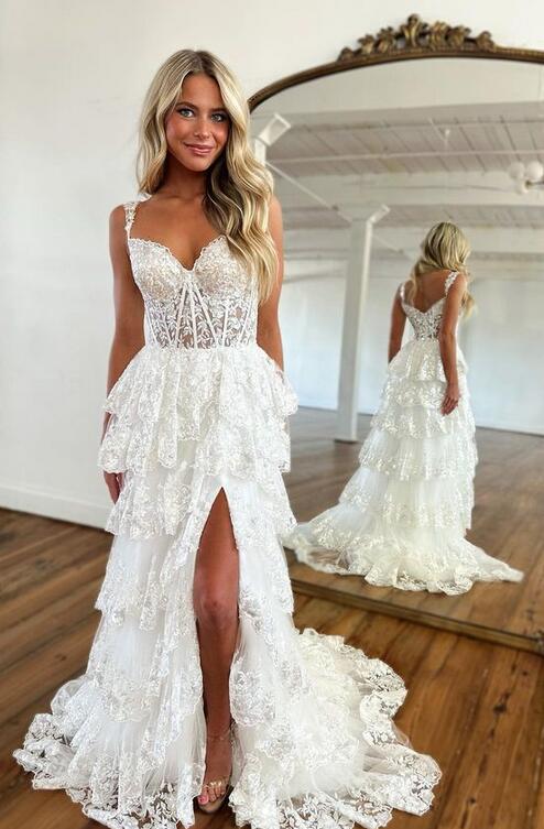 Sparkly Sweetheart Long Graduation School Dresses Evening Party Gown with Slit OK2024