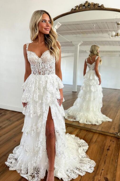 Sparkly Sweetheart Long Graduation School Dresses Evening Party Gown with Slit OK2024