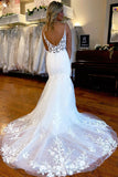 Elegant Mermaid Open Back Lace Wedding Dresses with Split N023