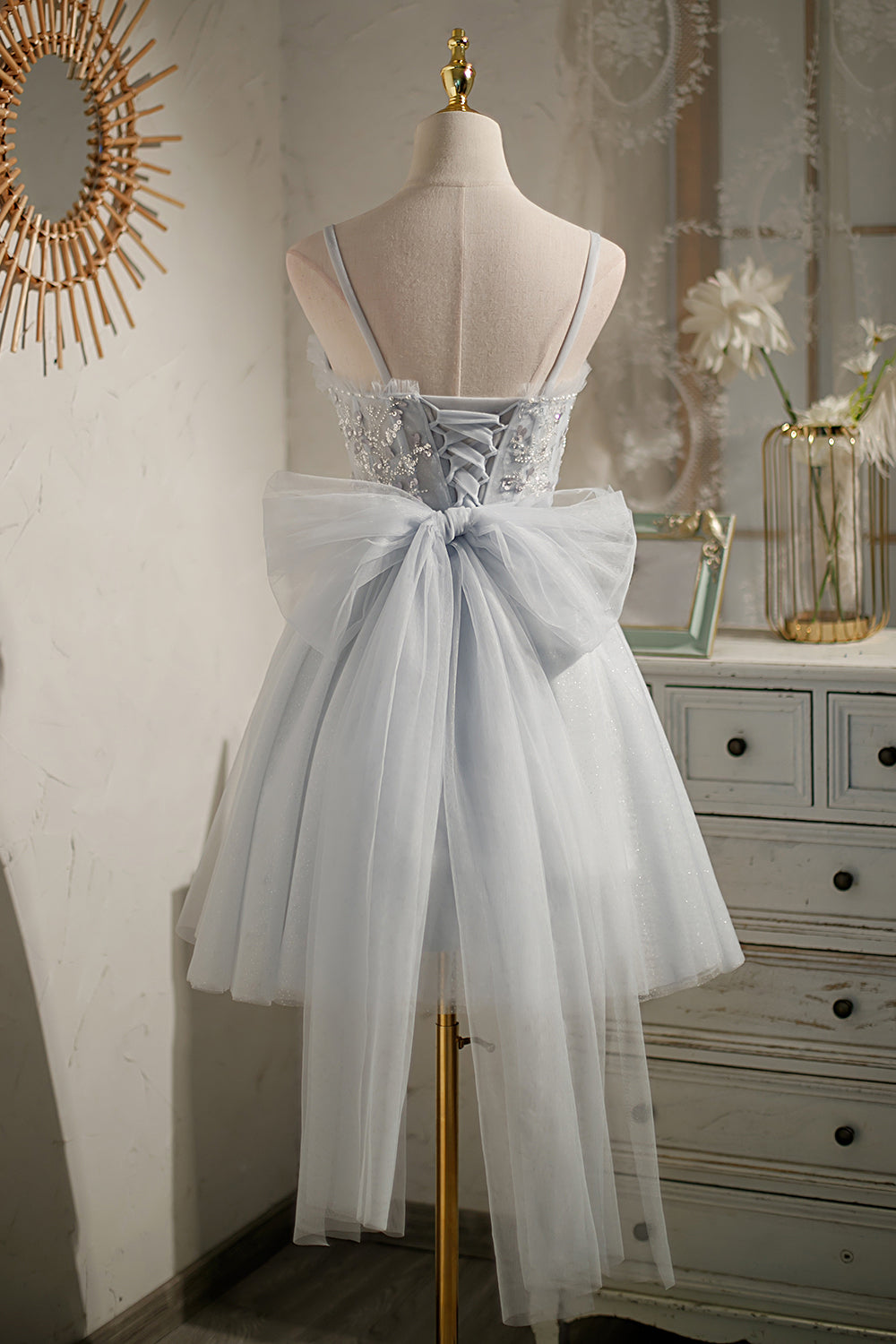 Grey Sleeveless Sequins Lace Up Short Homecoming Dress