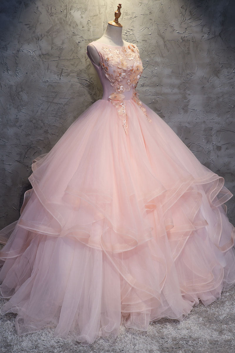 Ball Gown Long Prom Dresses with Hand Made Flowers Gorgeous Quinceanera Dresses N1607