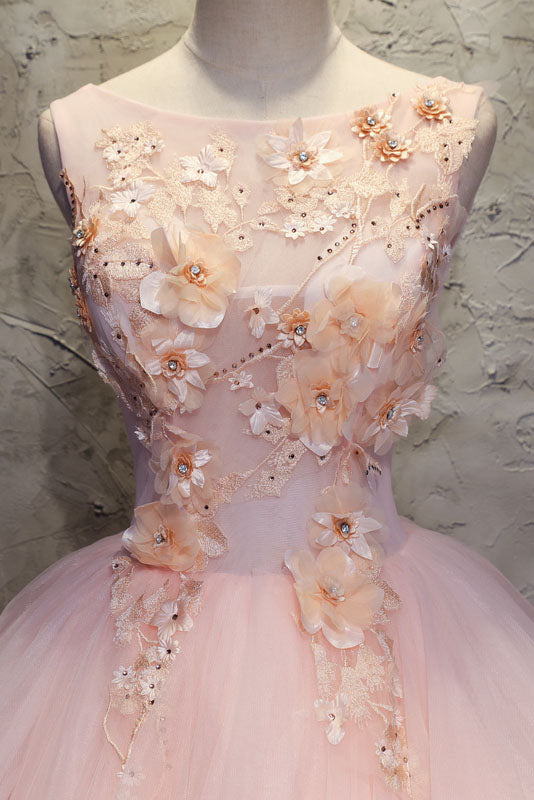 Ball Gown Long Prom Dresses with Hand Made Flowers Gorgeous Quinceanera Dresses N1607