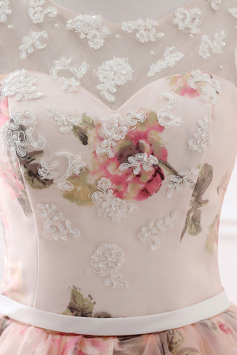 Ball Gown Print Prom Dress Lace Up Back Appliques Long Quinceanera Dress N1512