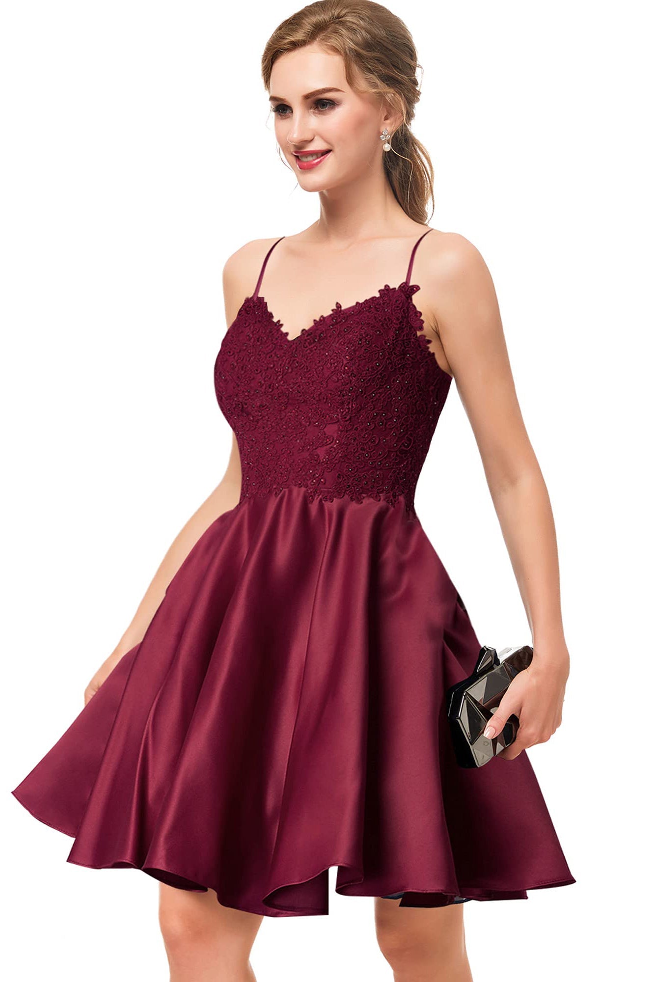 A Line V-Neck Homecoming Dresses with Pockets for Juniors Graduation Party Gown