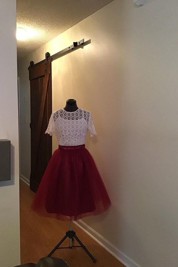 Burgundy Short Homecoming Dresses with Top Lace Cute Short Prom Dresses with Lace N1664