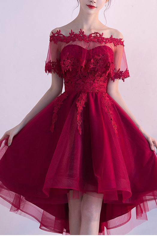 Burgundy Sweetheart High Low Homecoming Dress with Wrap, Sweet 16 Dresses N1667