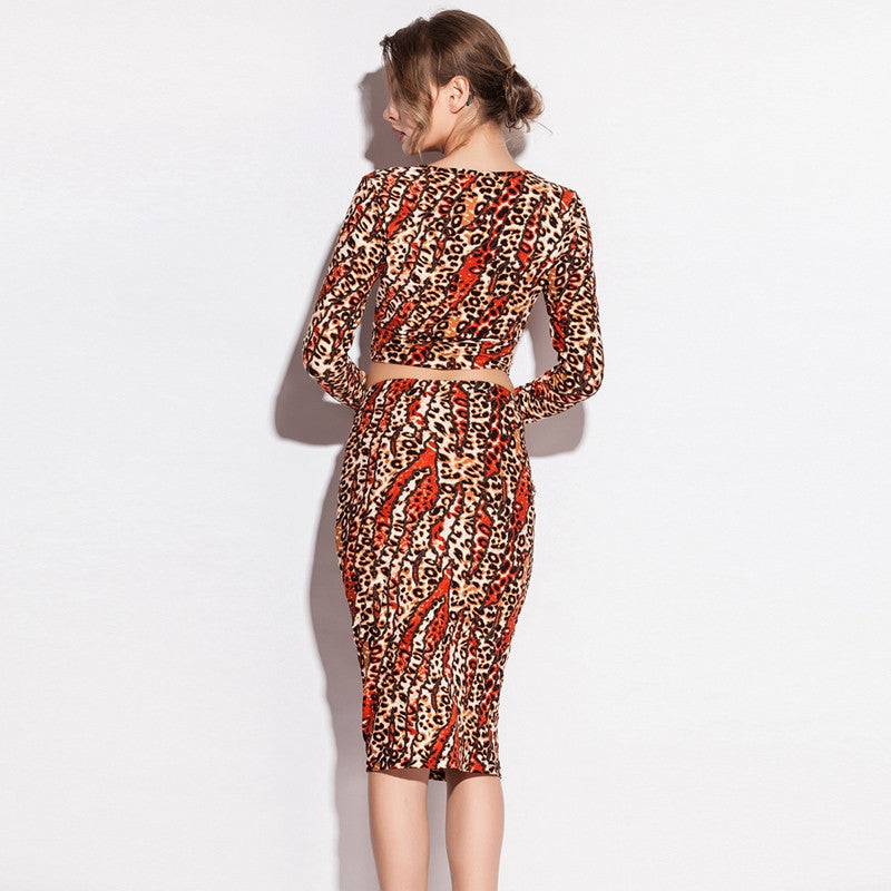 Slim Fit Leopard Print Stretch Cotton Women Tight Dresses