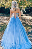 Sparkly Sequins Sweetheart Blue Tulle Formal Prom Dress N2599