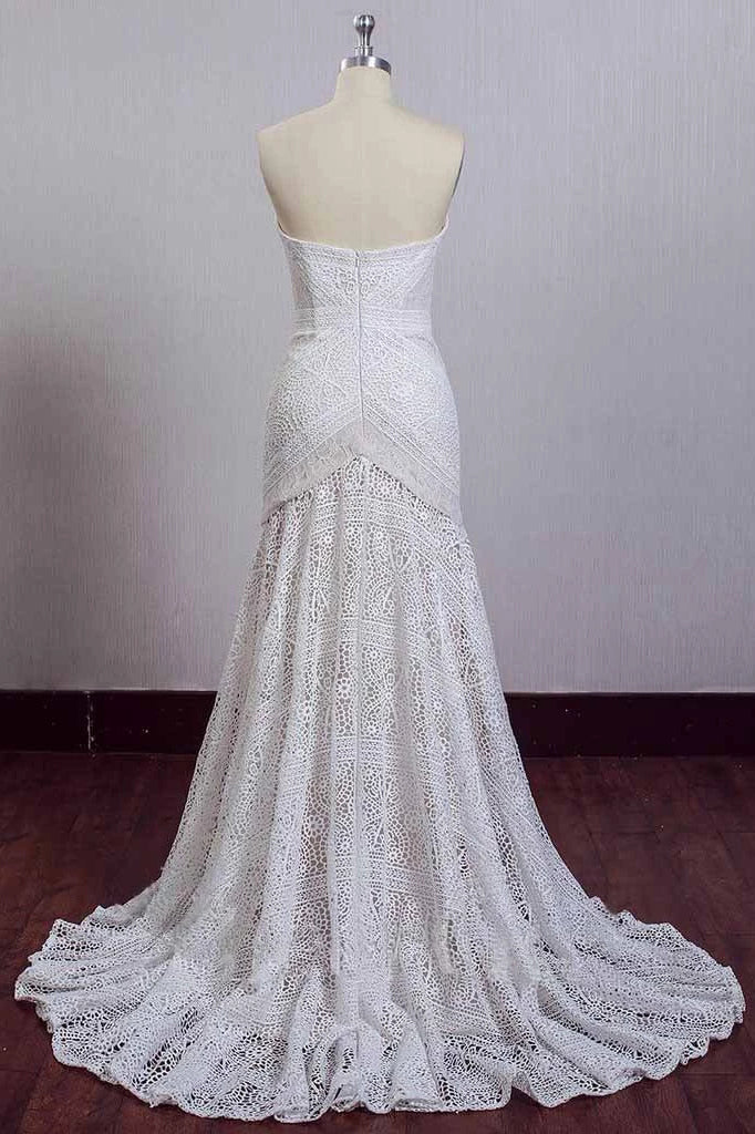 Chic Ivory Lace Mermaid Beach Wedding Dresses Sweetheart Rustic Boho Bridal Dresses N2022