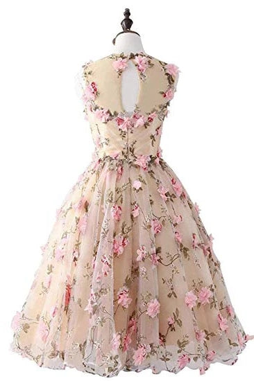 Cute Knee Length Sleeveless Lace Homecoming Dresses with Flowers Short Prom Dresses N1967