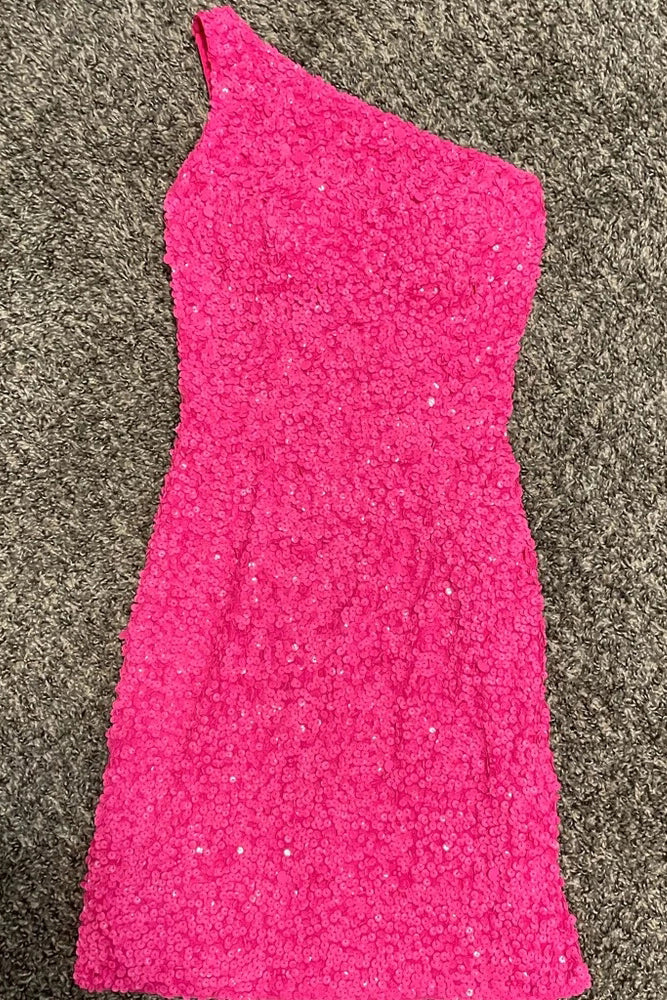 Sexy One Shoulder Sequins Short Homecoming Dresses