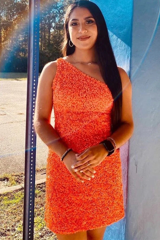 Sexy One Shoulder Sequins Short Homecoming Dresses
