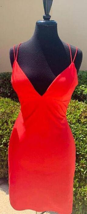 Sexy Spaghetti Strapss V Neck Satin Short Prom Dresses Homecoming Dresses